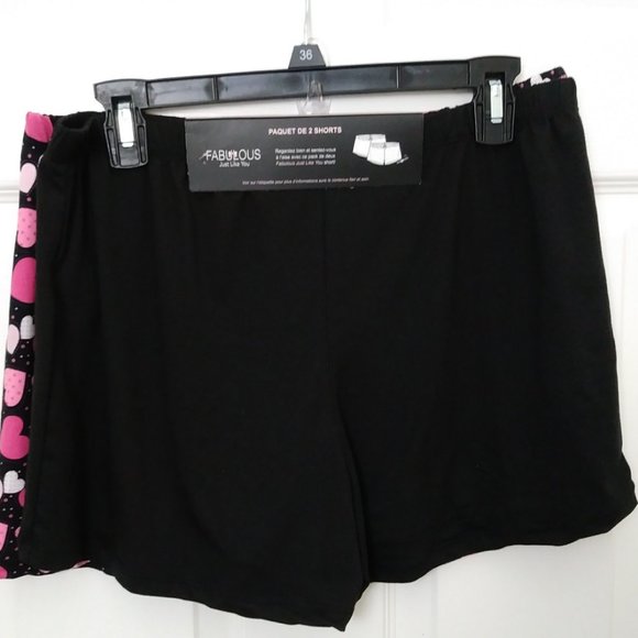 Fabulous Just Like You 2 Pk. Sleep Shorts Black with Hearts & Black - Picture 10 of 14